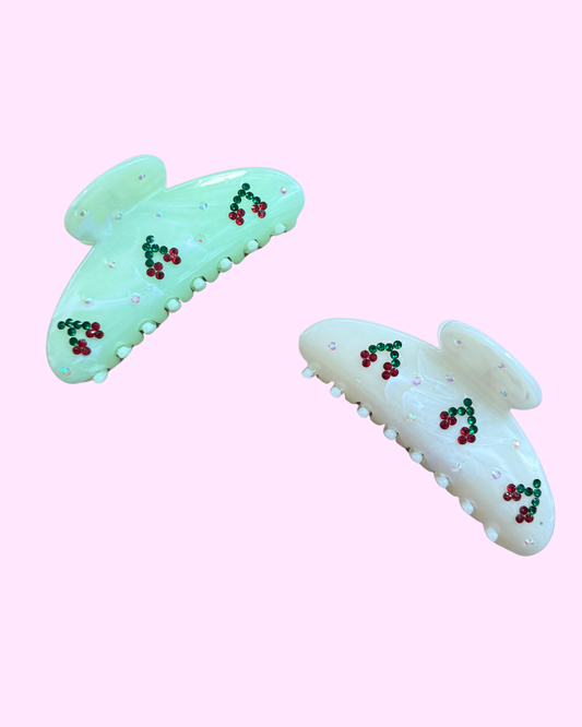 Cherry Bedazzled Claw Clip